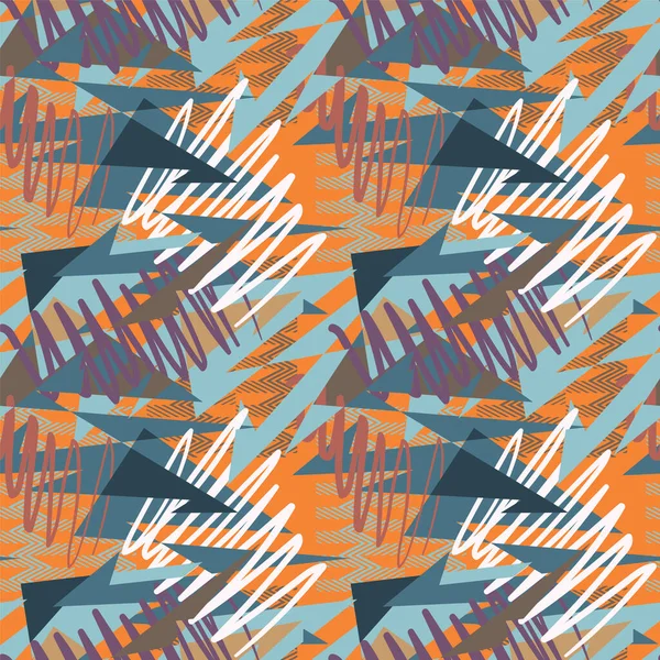 Abstrakte Geometrie Nahtloses Muster Mit Geschwungenen Formen Und Chaotischen Linien — Stockvektor