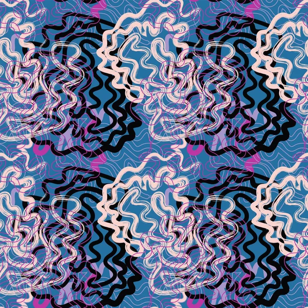 混沌とした線のパターンを持つシームレス抽象的な珍しいアートワーク — ストックベクタ