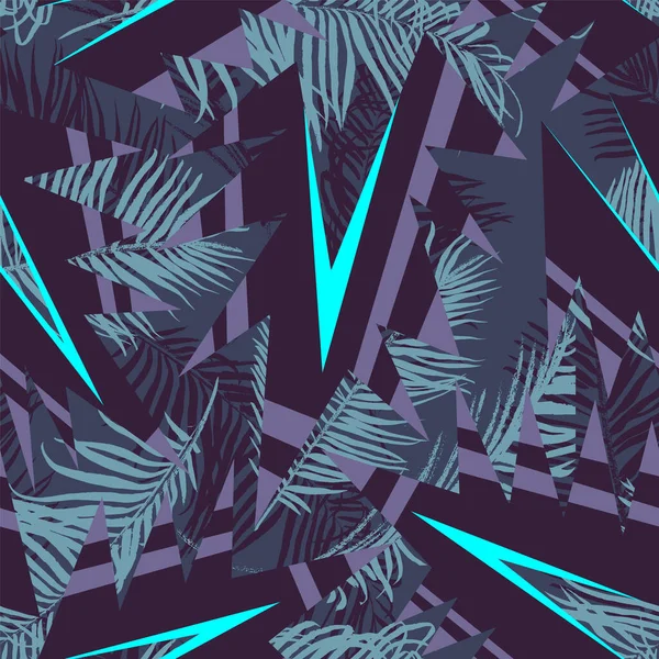  Geometri elementleri ve palmiye yapraklarıyla egzotik, pürüzsüz soyut desen