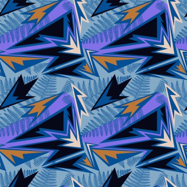  Kavisli geometri elementleri ve yaprakları olan egzotik, pürüzsüz desen