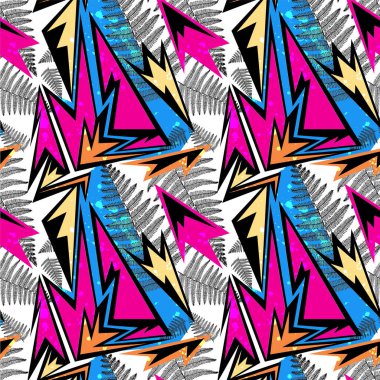  Kavisli geometri elementleri ve yaprakları olan egzotik, pürüzsüz desen