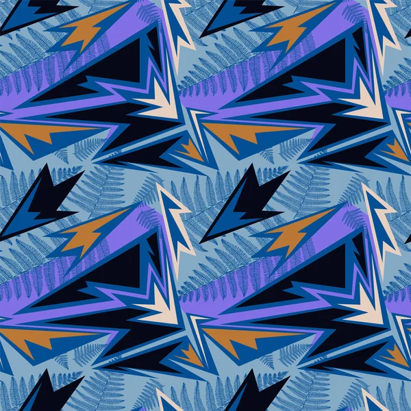 Exotic Abstract Seamless Pattern Curved Geometry Elements Leaves — 스톡 벡터