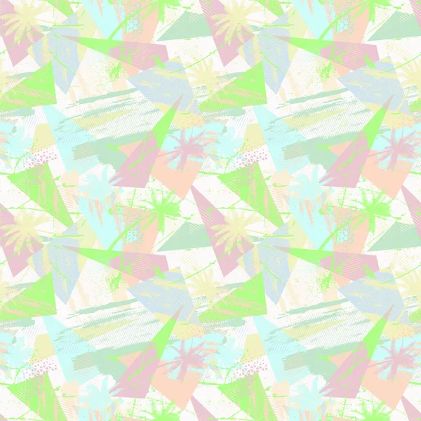 Géométrie Tropicale Motif Sans Couture Avec Paumes Chaotiques Éléments Triangulaires — Image vectorielle