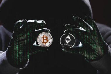 Uluslararası hacker şifreli para birimlerinizi çalmaya çalışıyor. Güvenliği engelle. Dizüstü bilgisayarlı hırsız devlet bilgisayarlarını hackliyor. Fişleme saldırıları.