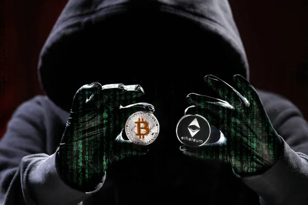 Internationale Hacker Versuchen Ihre Kryptowährungen Stehlen Blockchain Sicherheit Dieb Mit — Stockfoto