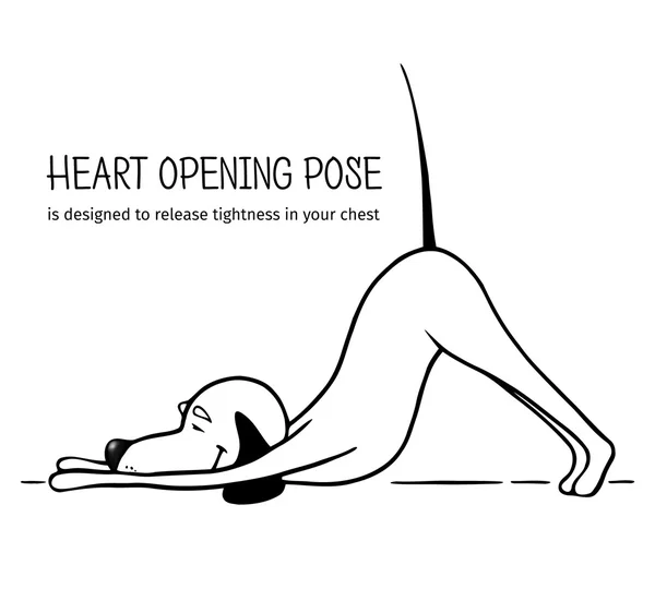 I cani dei cartoni animati mostrano apertura del cuore posa yoga. Vettore — Vettoriale Stock