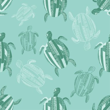 Stilize kaplumbağaları ile Seamless modeli. Turkuaz tonları. Vektör