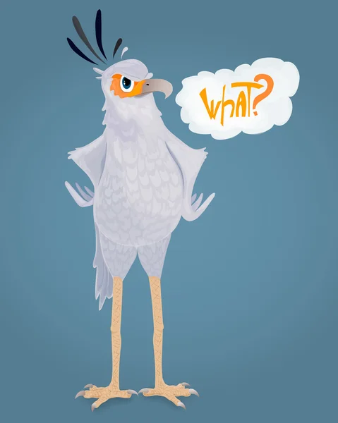 Caricature Angry secrétaire oiseau. Posez une question. Il devrait être en train de poser des questions. Illustration vectorielle de volume — Image vectorielle