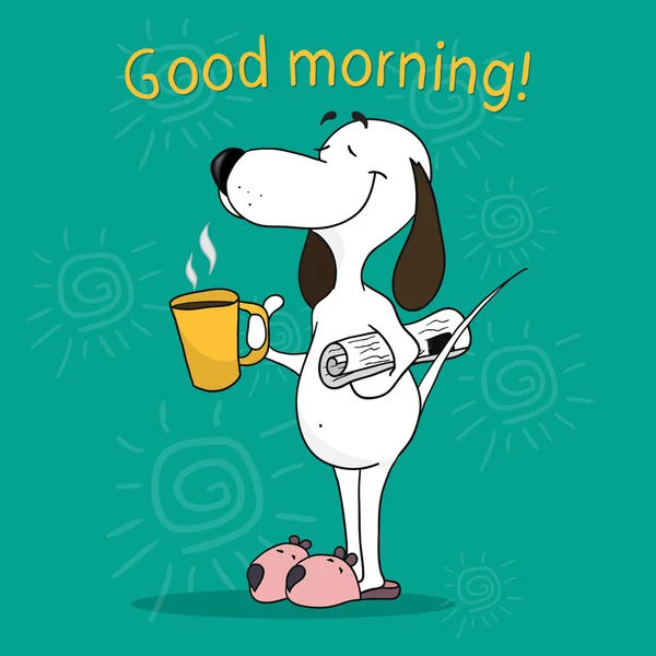 Cartão motivador positivo. Ilustração de um cão de desenho animado. Bom dia. — Vetor de Stock
