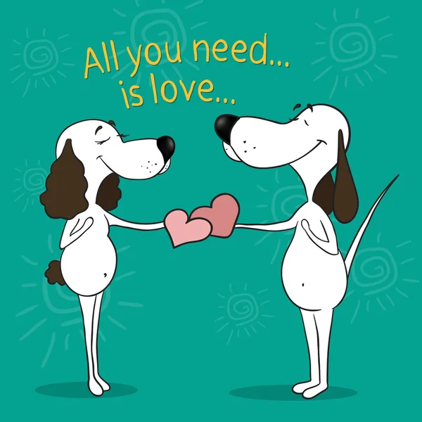 Olumlu motive edici kartı. İki illüstrasyon karikatür köpek aşık — Stok Vektör