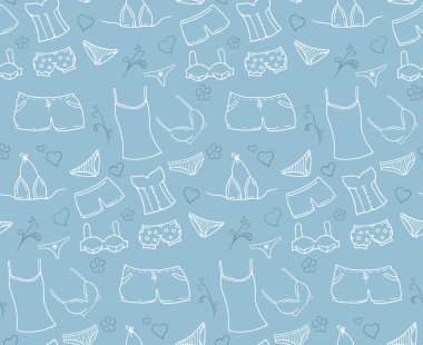 Arka plan ile çizilmiş giyim. Dudling. İç çamaşırı. Seamles