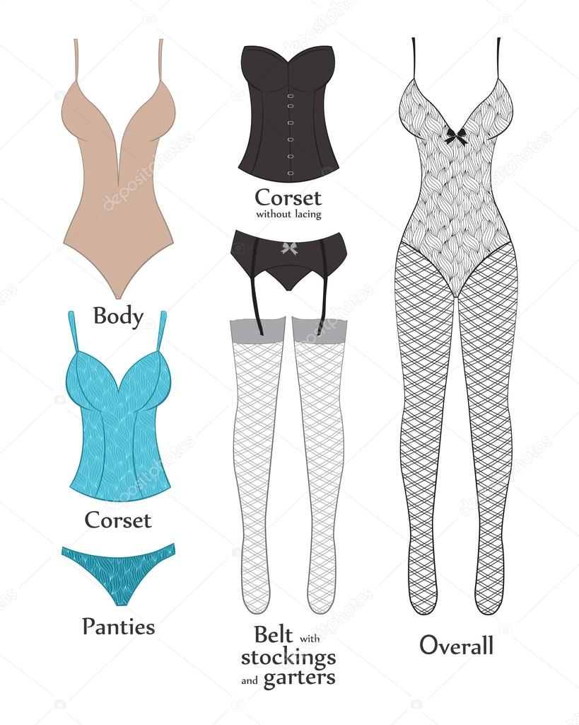 Types of lingerie. Vector illustration. Flat Stock Vector by  ©zvegeniya.gmail.com 107944454