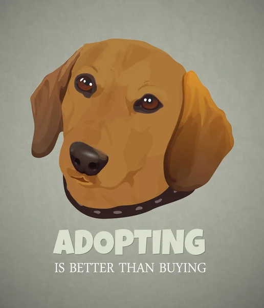 Adottare un animale domestico è meglio che comprare. Il poster motivante. Aiuto agli animali senzatetto. Illustrazione realistica vettoriale di un cane — Vettoriale Stock