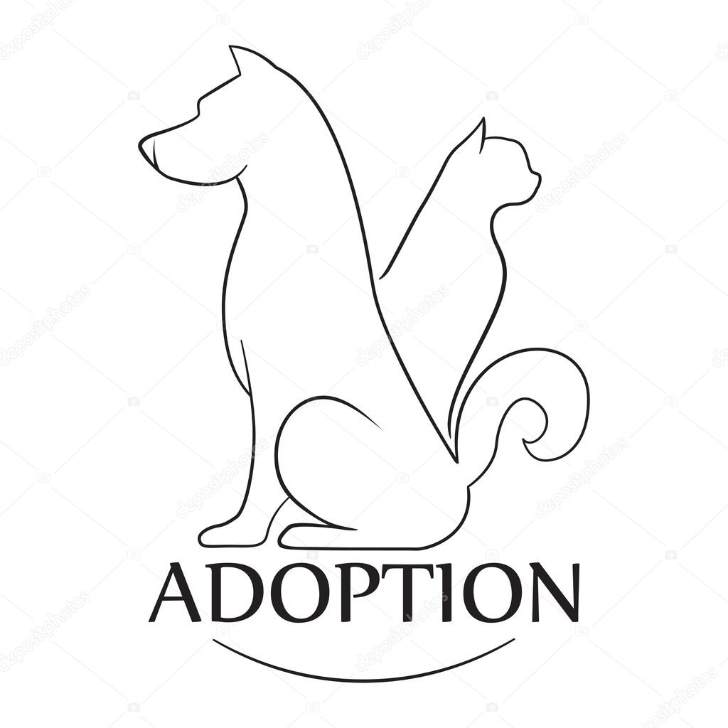 Emblem for the organization for adoption of animals. The planimetric isolated illustration on a white background. Dog and cat