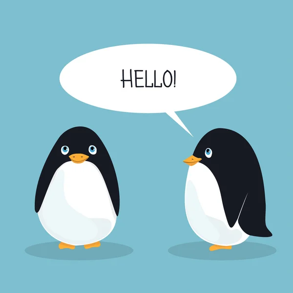 2 つのとんでもないアニメーション ペンギンは、お互いを歓迎します。カード ベクトル図 — ストックベクタ