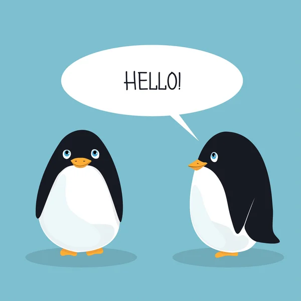 İki komik animasyon penguenler her diğer hoş geldiniz. Kartı vektör çizim