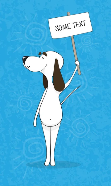 漫画ばかげている犬は、碑文とプレートを保持しています。発表のためのテンプレートです。面白いバナー。ベクトル図 — ストックベクタ