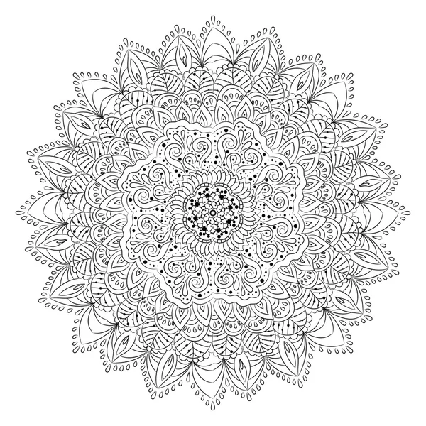 Mandala boyama kitabı için anahat. Dekoratif yuvarlak süsleme. Anti-stres terapisi desen. Tasarım öğesi örgü. Oryantal vektör.
