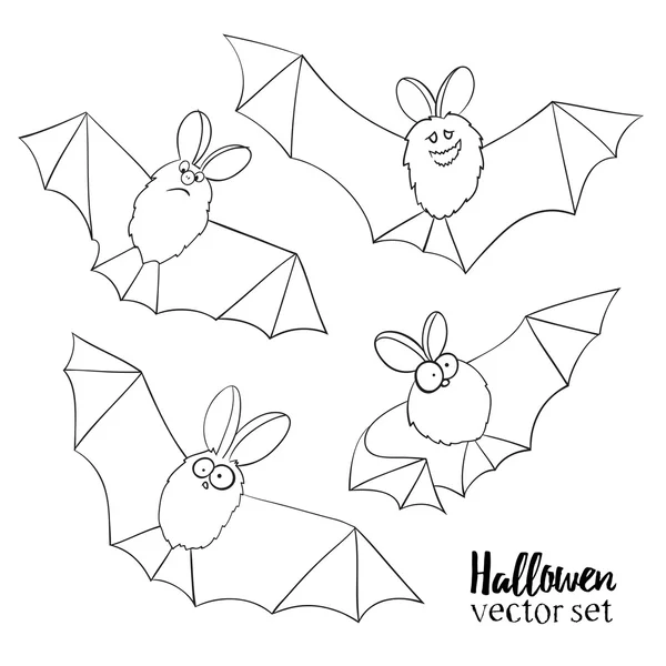 Ensemble de chauves-souris d'animation ridicules. Une illustration d'Halloween. Vecteur. Contours — Image vectorielle