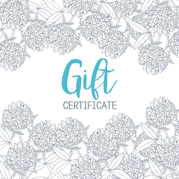 Clover flowers. A template of the gift certificate for flower shop,  card or the invitation. Vector. Graphics