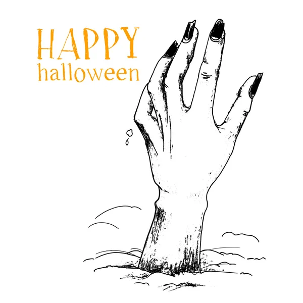 Halloween. La main du zombie sort au-dessus du sol . — Image vectorielle