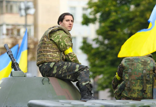 Kyiv Ukraine Серпня 2021 Українські Військові Під Час Військового Параду — стокове фото