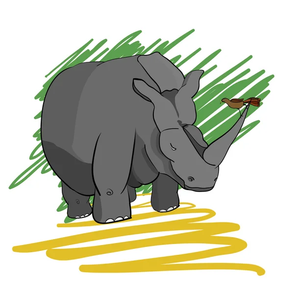 Rhino et oiseau — Image vectorielle