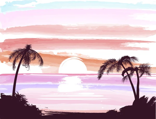 Gün batımında Palms beach — Stok Vektör