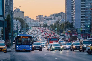 Russia, Moscow, September,31 2020. Evening traffic jams in Moscow. Traffic on the Garden Ring-road. clipart