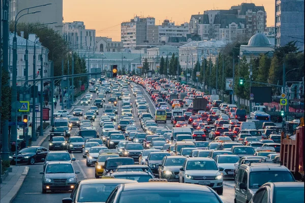 Russland Moskau September 2020 Abendlicher Stau Moskau Verkehr Auf Dem — Stockfoto