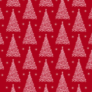 Noel ağacı deseni. Kırmızı arka planda Noel ağacı olan bir Noel arkaplanı