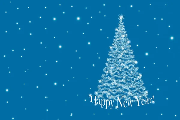 Weihnachten Hintergrund Mit Weihnachtsbaum Und Schneeflocken Auf Blauem Hintergrund — Stockfoto