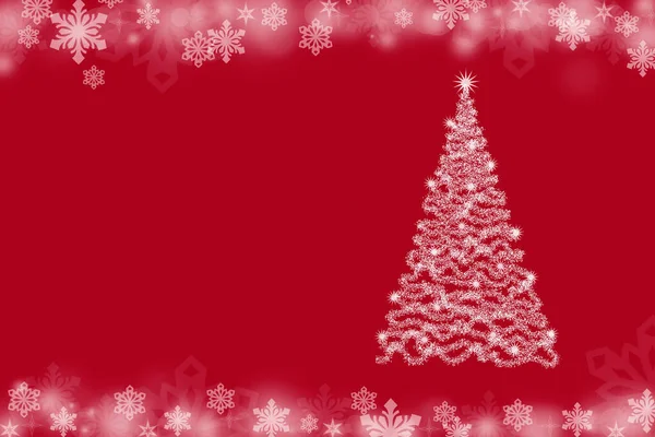 クリスマスツリーと赤い背景の雪の結晶とクリスマスの背景 — ストック写真