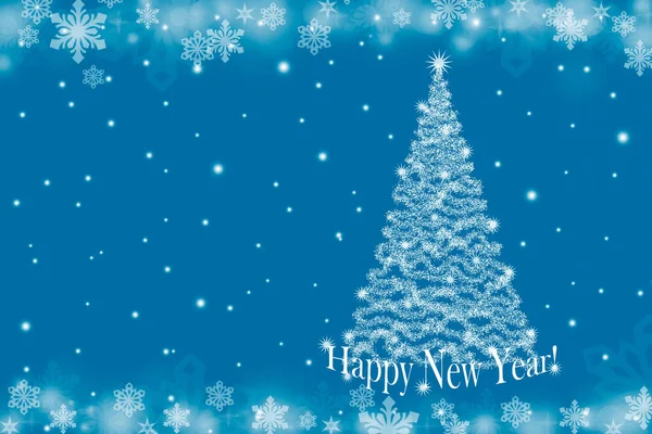 Vánoční Pozadí Vánoční Strom Sněhové Vločky Modrém Pozadí — Stock fotografie