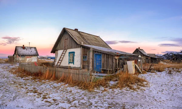 Панорамный Вид Старого Дома Арктическое Небо Старая Аутентичная Деревня Териберка — стоковое фото