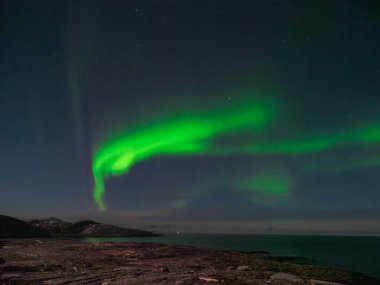 Aurora Borealis ile akşam manzarası. Kış Teriberka.