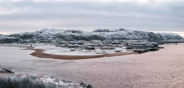 Панорамный Вид Полярный День Зимой Териберке Кольский Полуостров Россия — стоковое фото