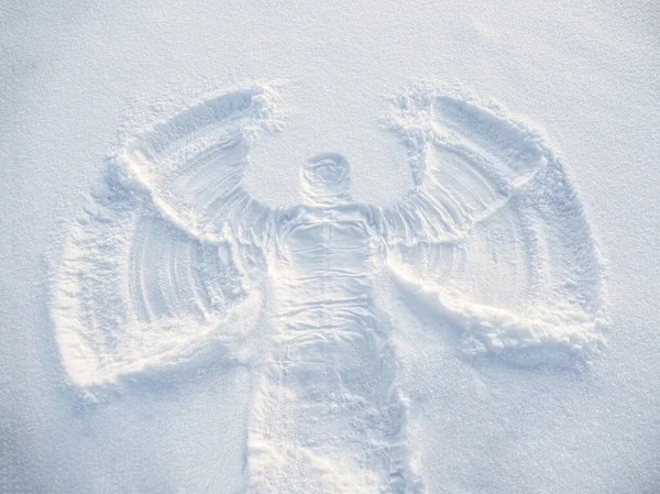 白雪中的雪天使 顶部平坦的俯瞰 — 图库照片