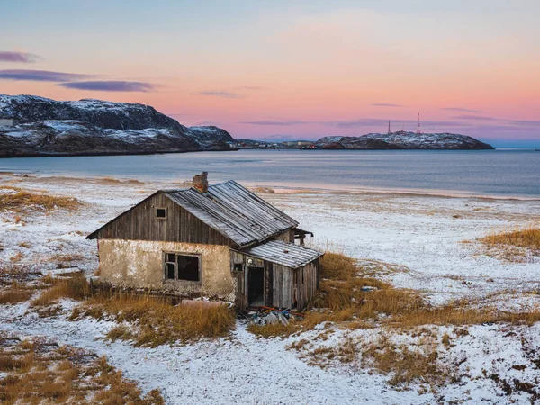 Une Vieille Maison Grenier Authentique Village Russe Nord Nature Arctique — Photo