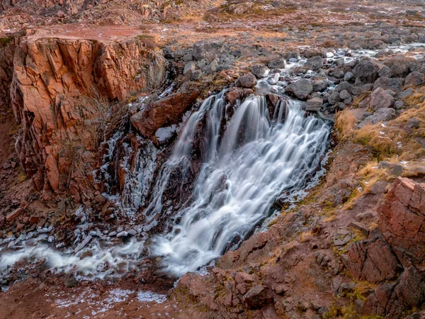 Cachoeira Montanha Vista Para Rio Cachoeira Montanha Congelada — Fotografia de Stock