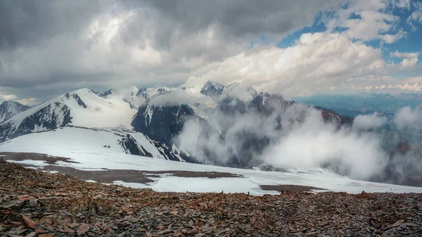 Snow Storm Top Mountain Wonderful Dramatic Landscape Big Snowy Mountain — Stock Fotó