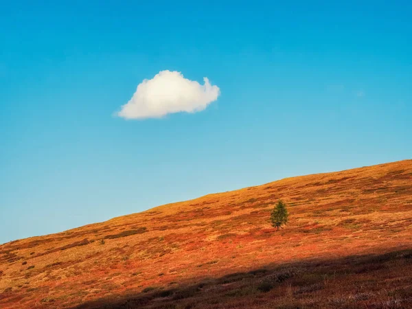 最简约的高山风景 在蓝天下 只有大块的云彩映衬着高山轮廓 秋天陡峭的山岗 轻盈的天空 蓝天下山形轮廓的最小自然背景 — 图库照片