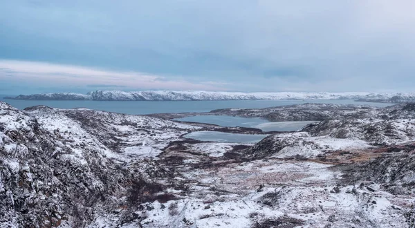 Vista Panorámica Montaña Del Invierno Ártico Lagos Difícil Acceso Vida —  Fotos de Stock