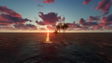 Okyanusu Adası. Gün batımı arka plan üzerinde.