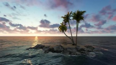 Okyanusu Adası. Gün batımı arka plan üzerinde. 