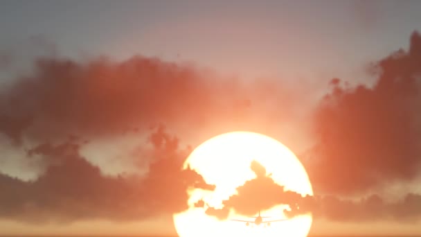 Полет самолета в направлении солнца . — стоковое видео