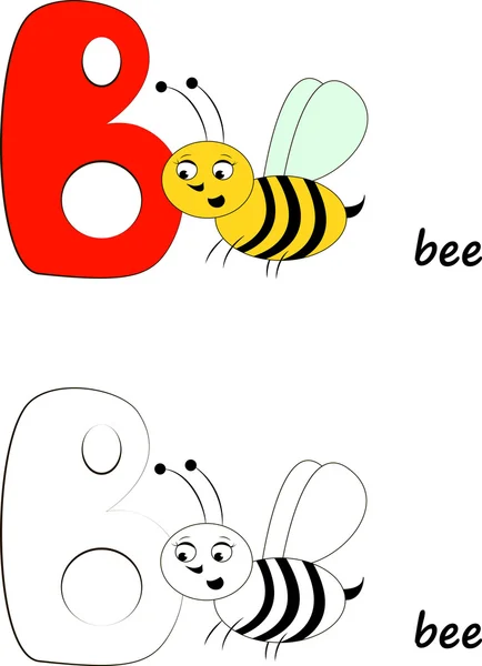 Buchstabe b, Bienenillustration — Stockvektor