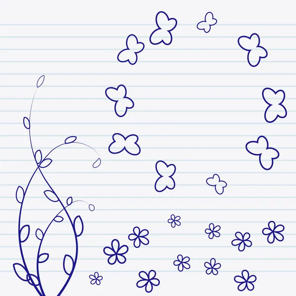 Krabbel bloemen tekening in een notebook — Stockvector