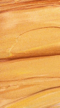 Soyut ışıldayan metalik doku. Bronz turuncu arka plan ve parlak lekeler. Altın ışıltılı fırça darbeleri. Şenlikli arkaplan