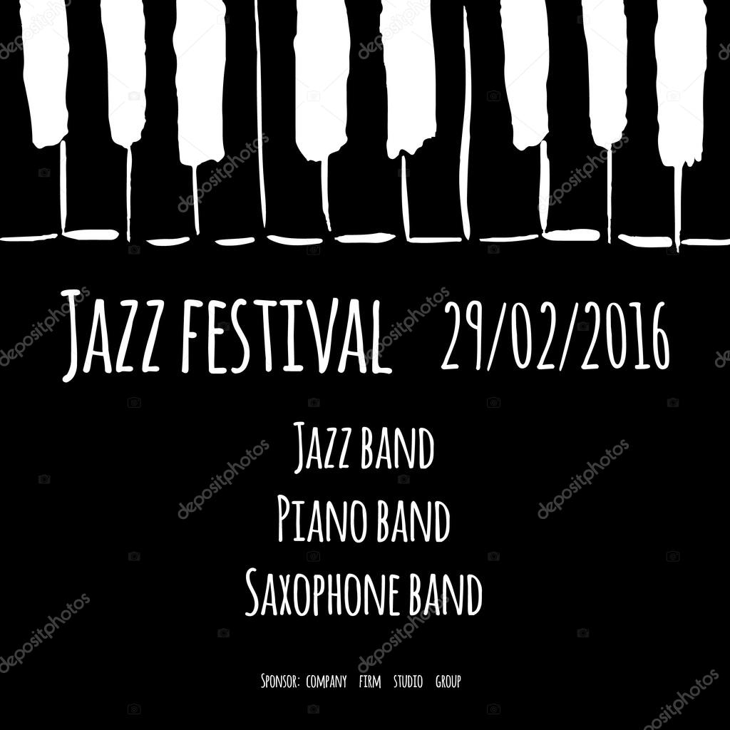 Jazz festival. Vector poster. White text and black background.